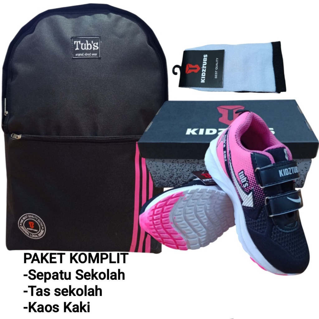 KIDZTUBS Sepatu Sekolah Anak Paket Komplit Sepatu Sekolah + Tas Sekolah + Kaos Kaki TUBS1303022225