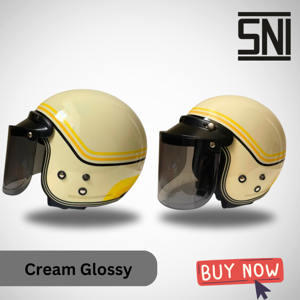 Helm Bogo Dewasa Classic HDS Helmet SNI Pria Cepol Wanita Hijabers Retro Cream Chips