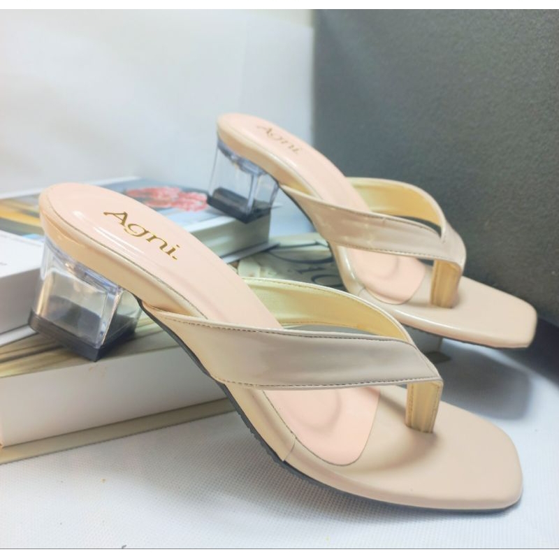 Sendal Wanita Heels Jepit Hak Kaca Tinggi 5cm Elegam Simple