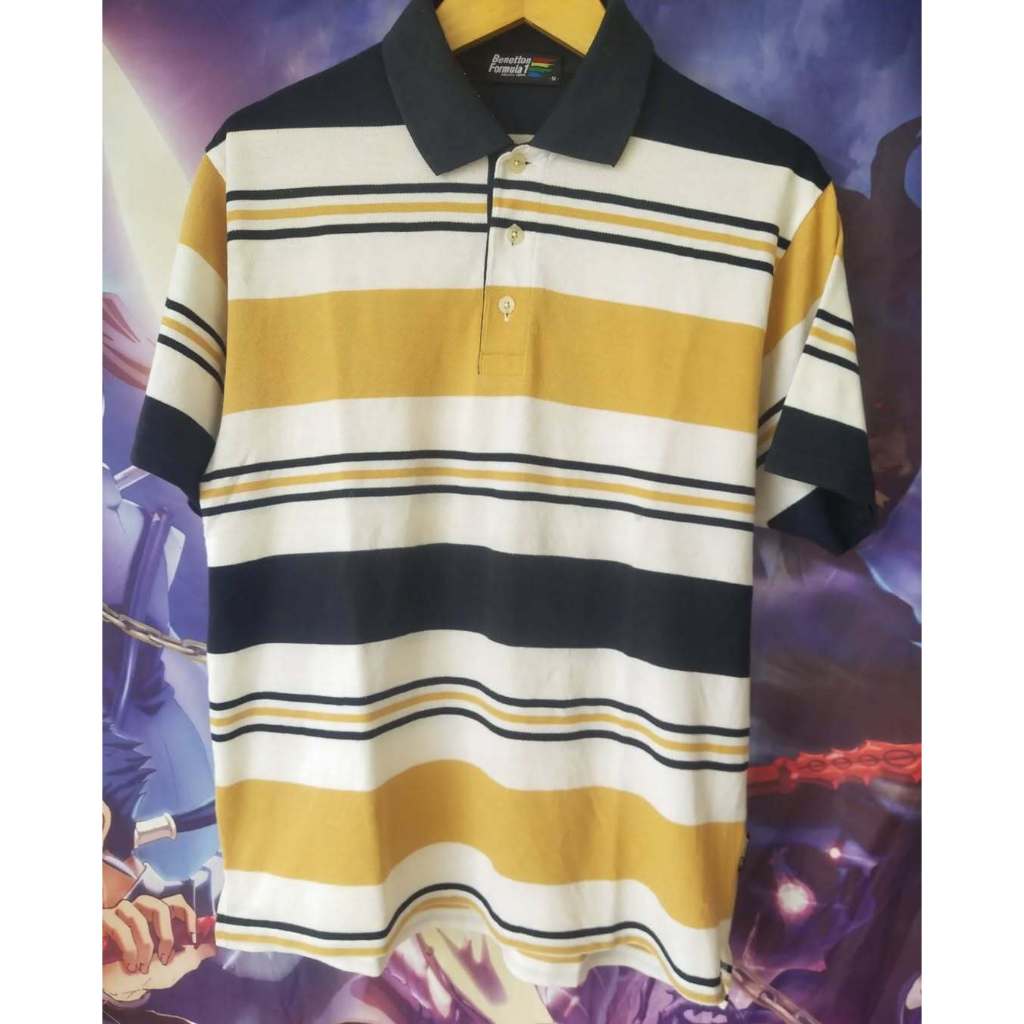 Benetton Formula 1 Three Tone Stripes Polo Shirt Kaos Tshirt Original Second Merch Japan Korea Brand