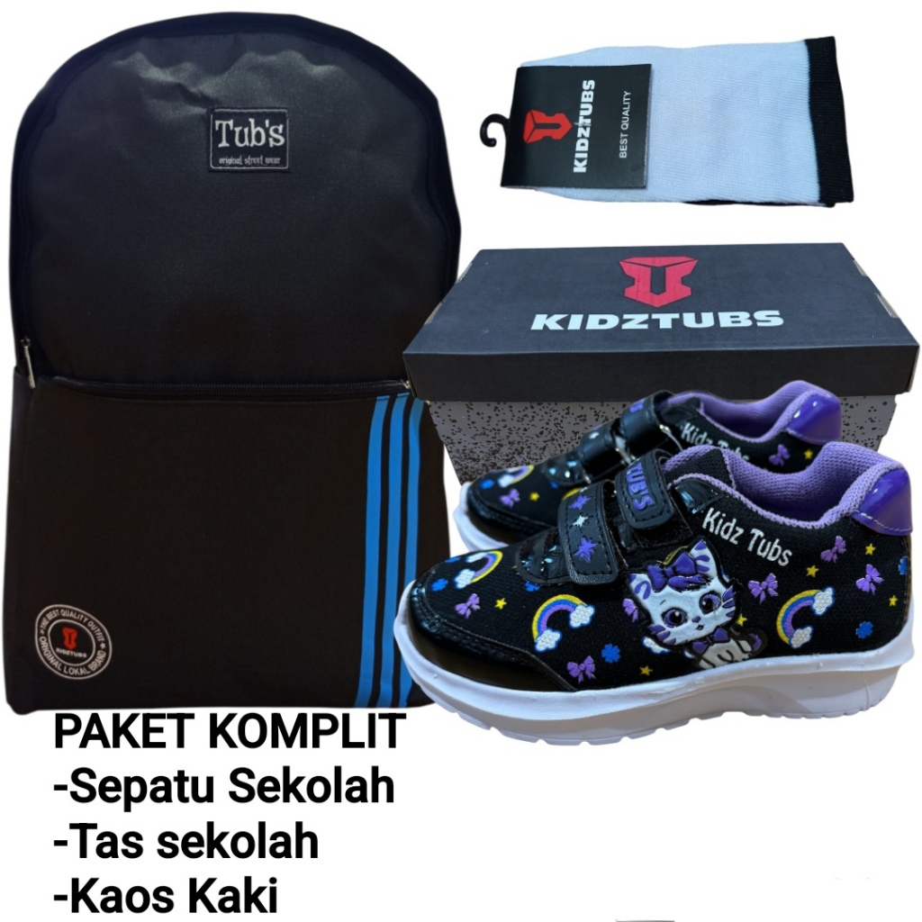 KIDZTUBS Sepatu Sekolah Anak Paket Komplit Sepatu Sekolah + Tas Sekolah + Kaos Kaki TUBS1406022225