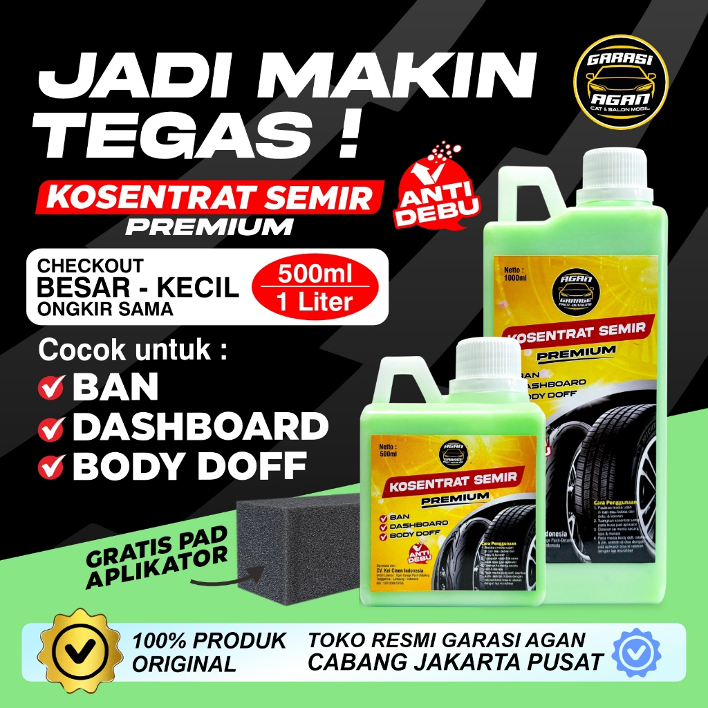 GARASI AGAN JAKARTA OFFICIAL KOSENTRAT SEMIR Original 1 Liter Semir Ban, Semir Jok, Semir Dashboard 