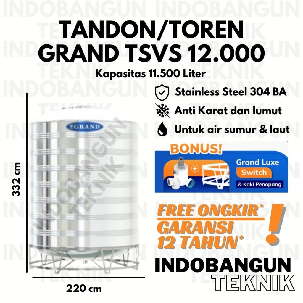 Tandon Toren Air Stainless Coating TSVS 12000 (11500 Liter) Tedmond Grand Garansi 12 Tahun Air Sumur