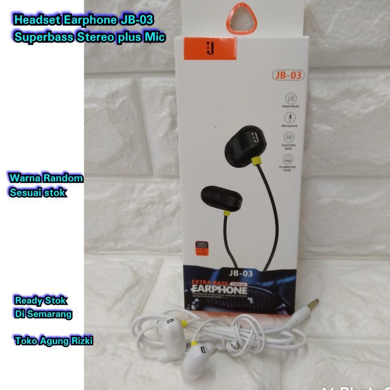 Headset Earphone JB-03 Superbass Stereo plus Mic Handsfree JBL JB03