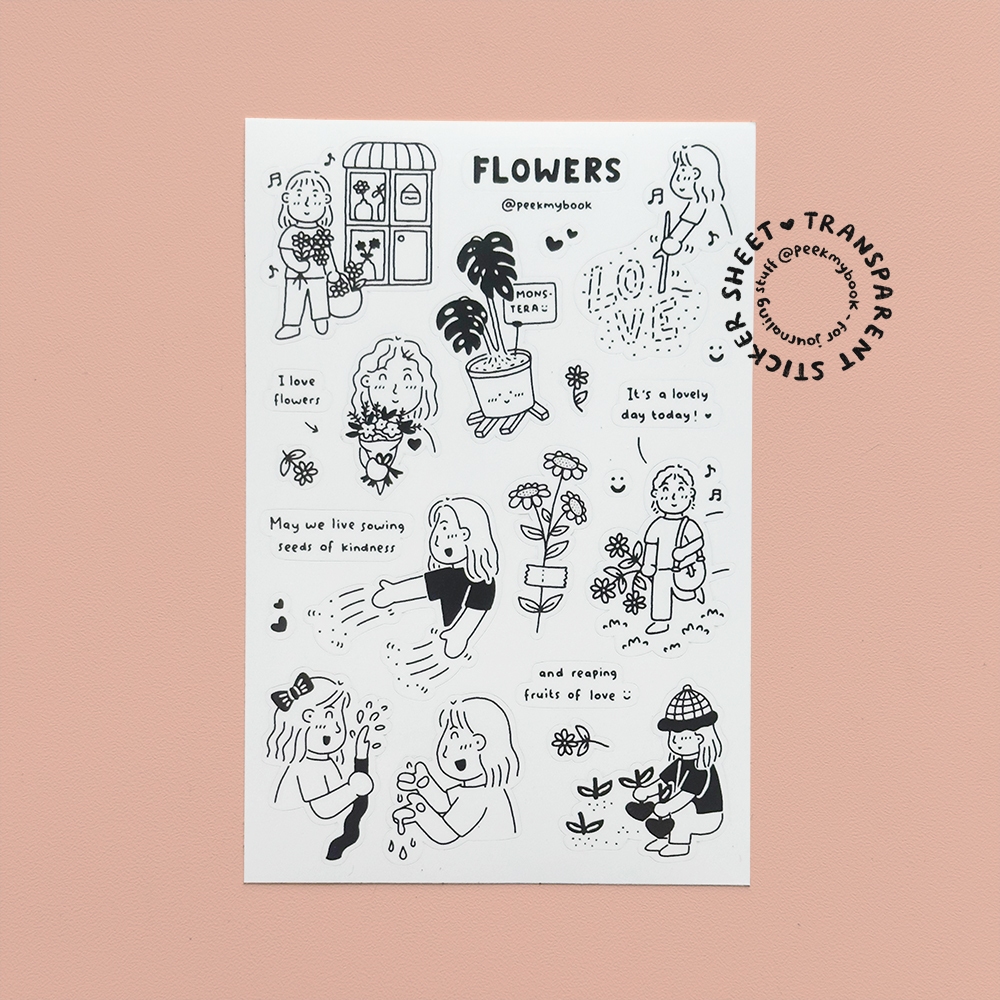 

Stiker Transparan Peekmybook - Flowers / Deco Transparent Sticker for Journaling and Planner / Sticker Scrapbooking