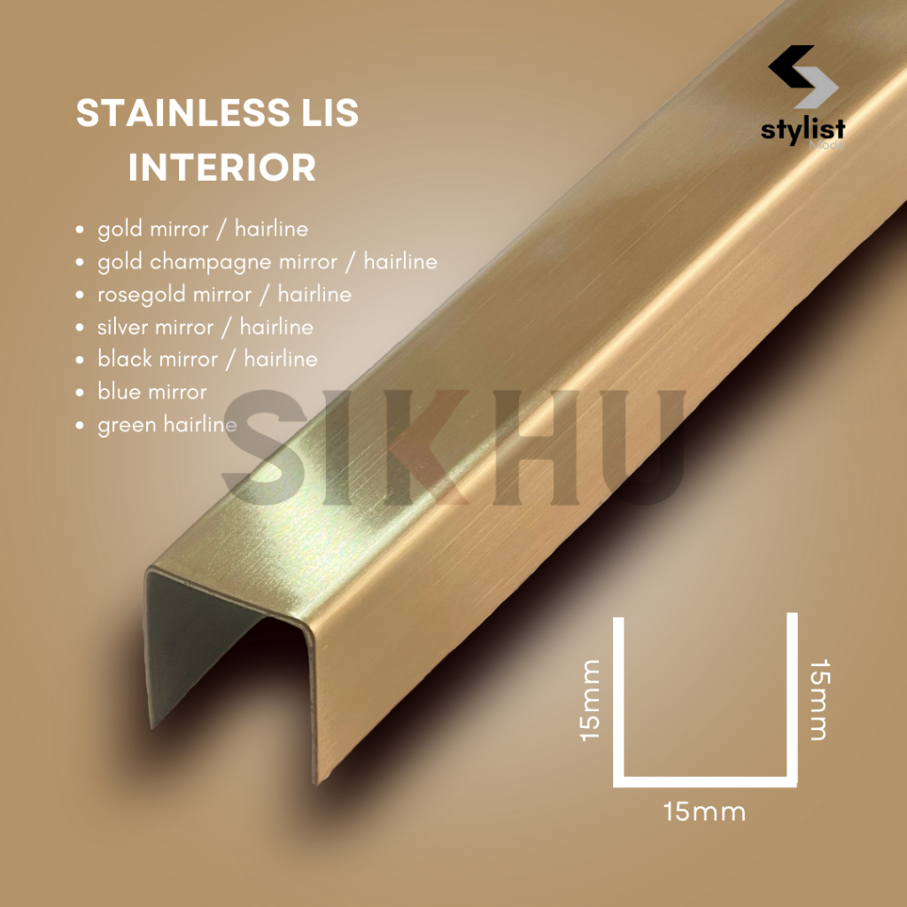 Stainless Lis Interior | Lis U CHAMPAGNE 15 x 15 x 15mm