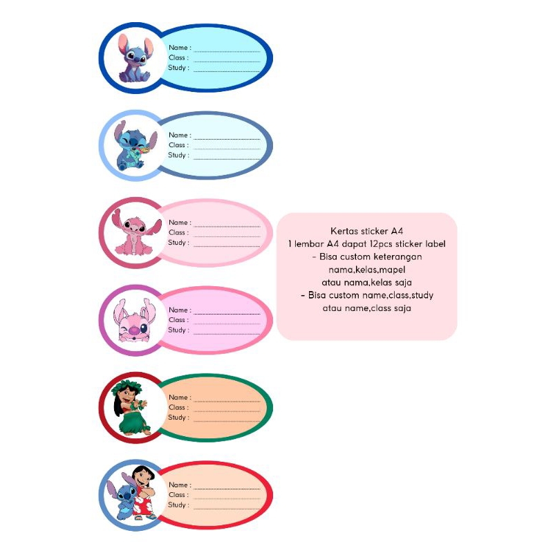 

Sticker label buku anak sekolah Lilo & Stitch