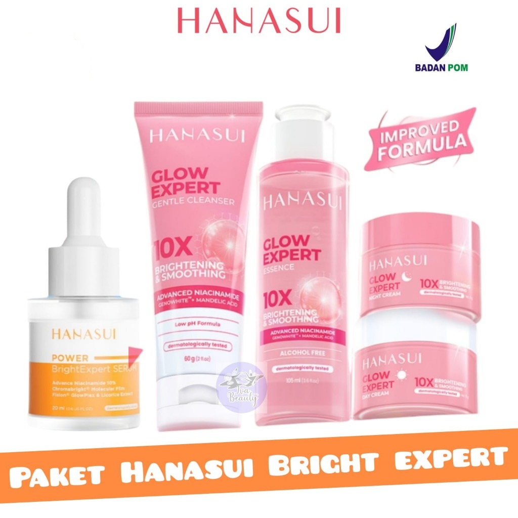 HANASUI - Skincare Paket Glowing Hanasui Flawless Glow / Hanasui Paket Flawless Free Pouch - Ayu Her