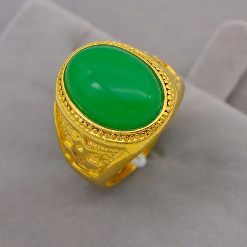 JKI Cincin Hijau Pria Antik Emas Pasir Vietnam-MBJ9-1