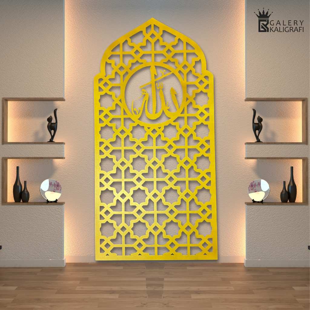 NEW PROMO GK04-GALERYKALIGRAFI MIHRAB KUBAH LAFADZ ALLAH DEKORASI HIASAN DINDING MUSHOLA RUMAH