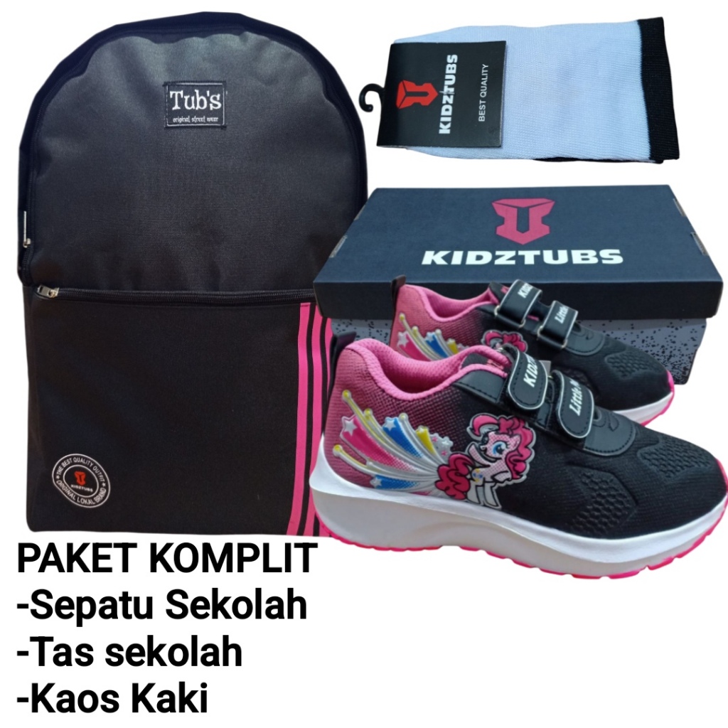 KIDZTUBS Sepatu Sekolah Anak Paket Komplit Sepatu Sekolah + Tas Sekolah + Kaos Kaki TUBS1707022225