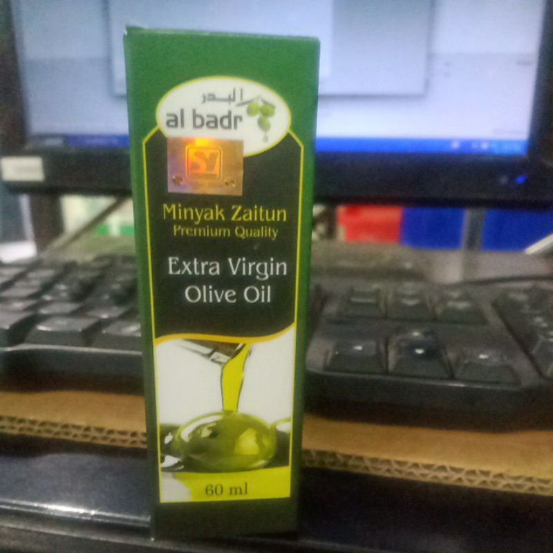 

Minyak zaitun extra virgin al badr 60 ml. Kwalitas premium.dari buah zaitun perasan pertama