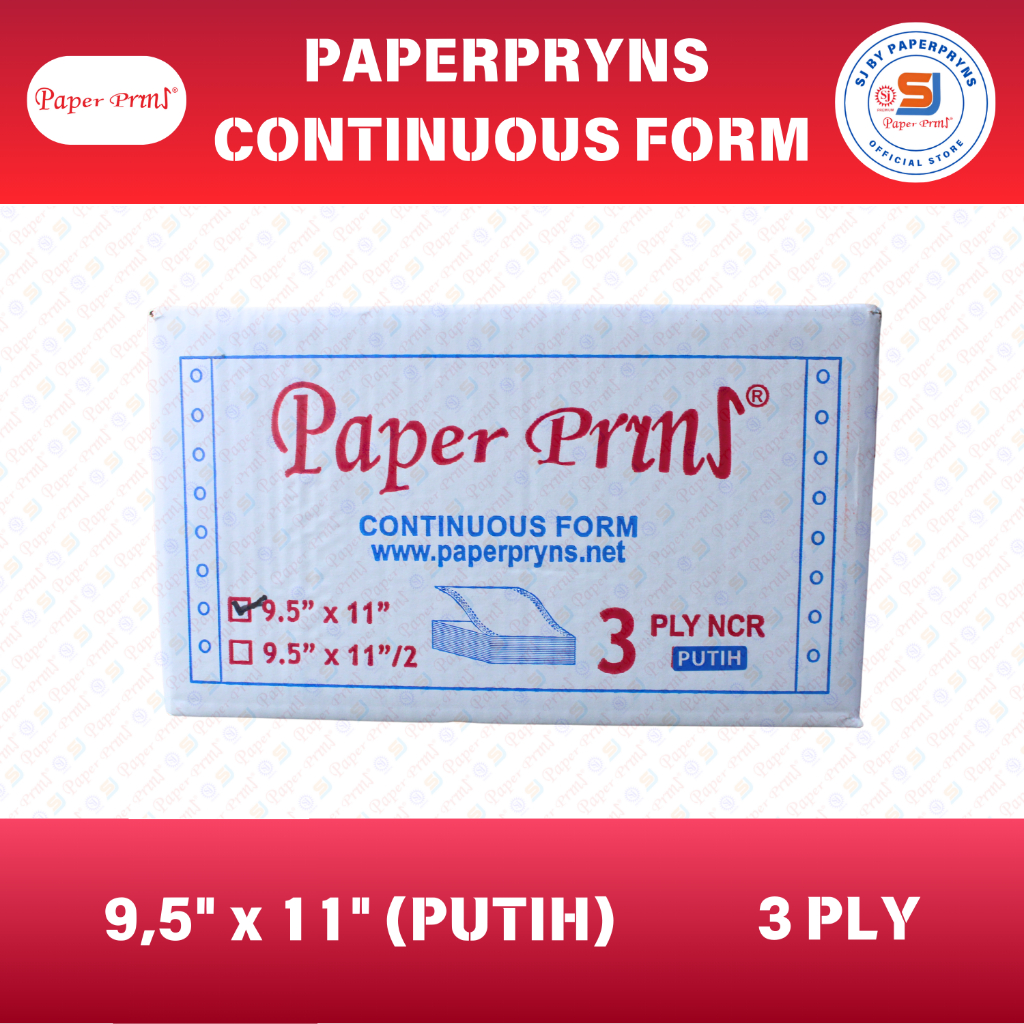 

PAPERPRYNS Continuous Form 9,5" × 11" (3 PLY) - PUTIH - NCR Sheets