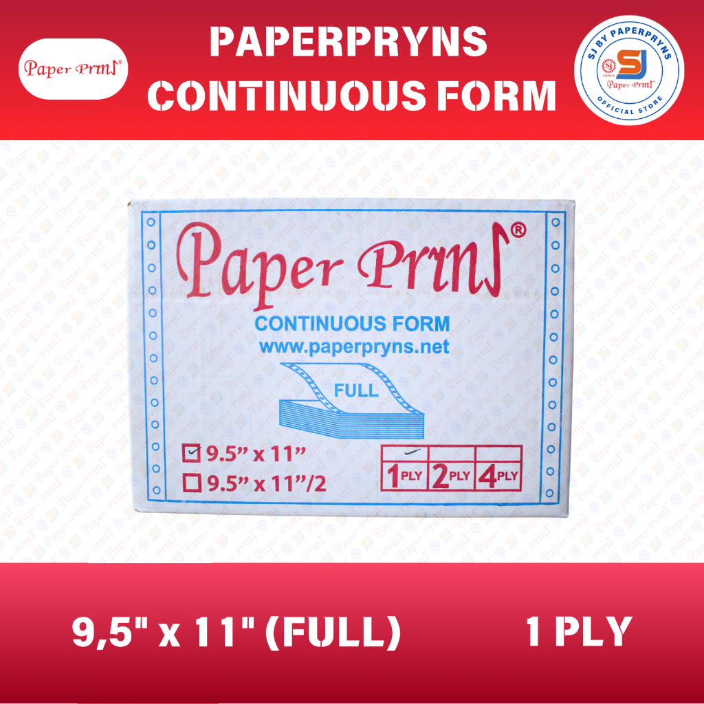 

PAPERPRYNS Continuous Form 9,5" × 11" (1 PLY) - FULL - HVS Sheets