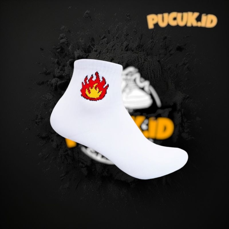 Kaos kaki Oldskool motif skate Motif Api Putih pendek