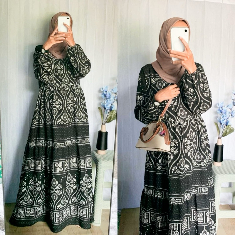 ALUNA Gamis motif yura crinkle premium by KAAHIJAB / Dres motif etnik
