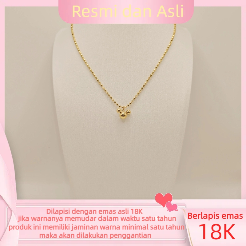 Liontin Mickey Berlapis Emas Asli 18K Berlapis Emas Pria Wanita Kalung Emas Anti-Luntur Anti-alergi