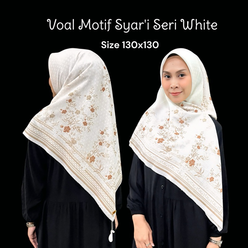 Segiempat Voal Motif Syar’i Seri White Premium Logo (FREE POUCH) / Voal Motif Syar’i Broken White / 