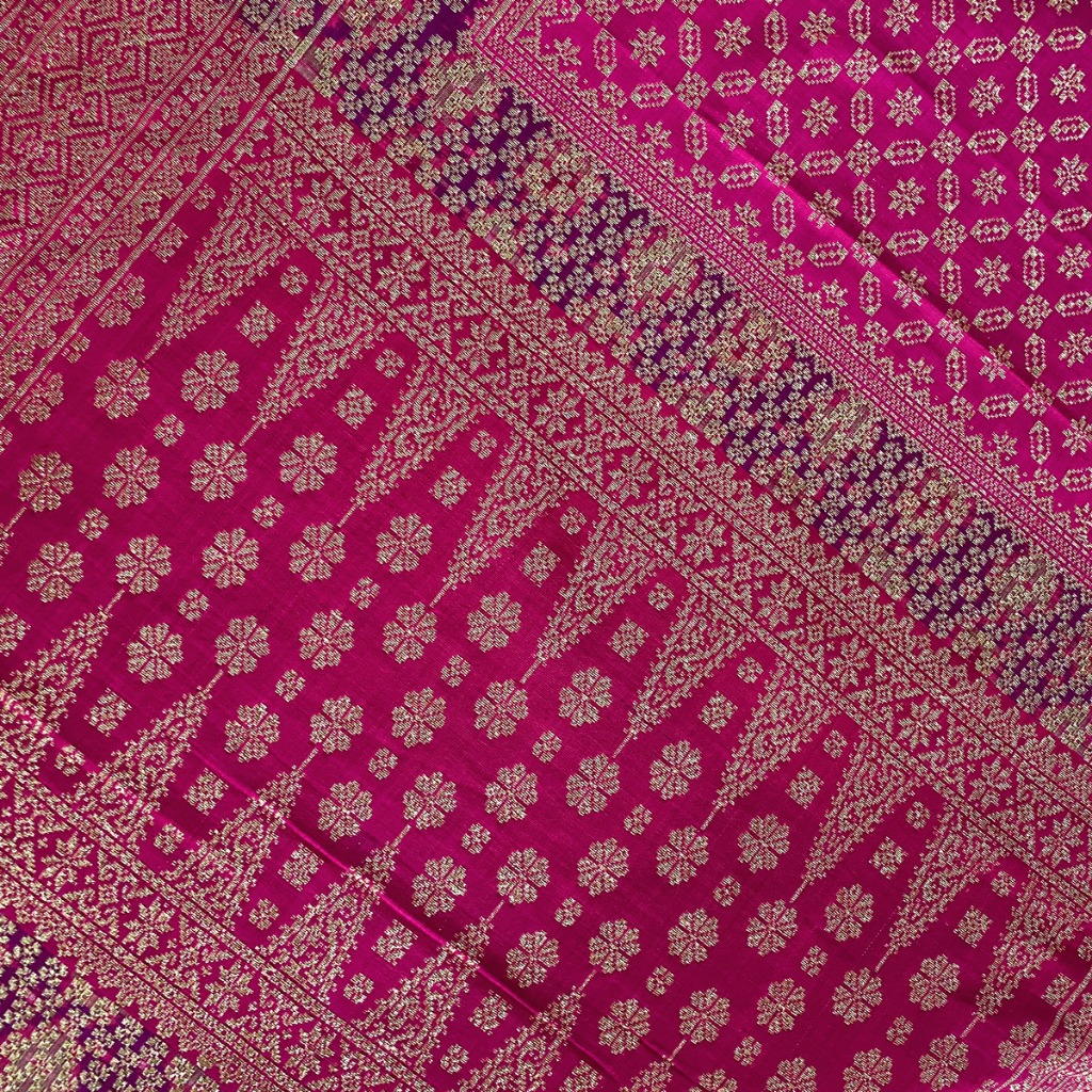 Kain Tenun Songket Khas Palembang Asli Motif Lepus Bunga Limar Warna Pink Fuchsia Merah Magenta Bena