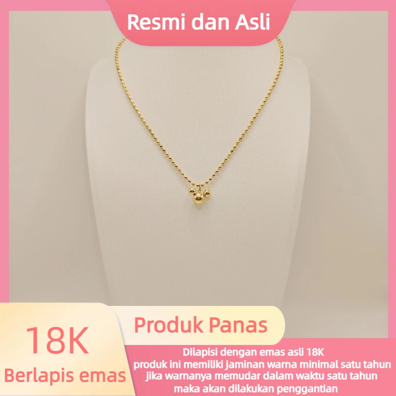 Liontin Mickey Berlapis Emas Asli 18K Berlapis Emas Pria Wanita Kalung Emas Anti-Luntur Anti-alergi