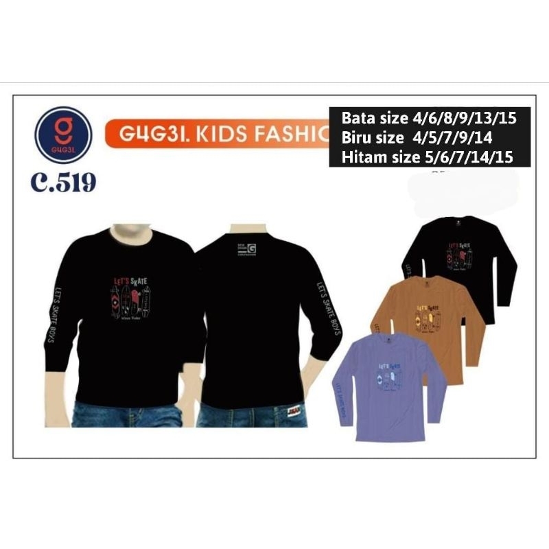 kaos panjang Gugel kids 4-13tahun