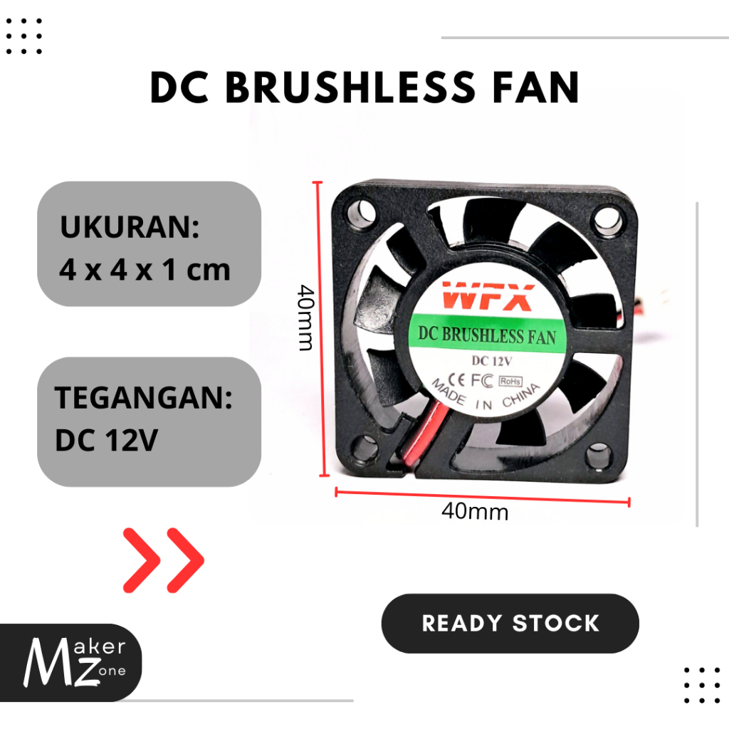 MakerZone DC Brushless Fan Kipas Dc mini 12v 4x4cm DC Mini Fan Pendingin 4x4 4*4cm 4cm