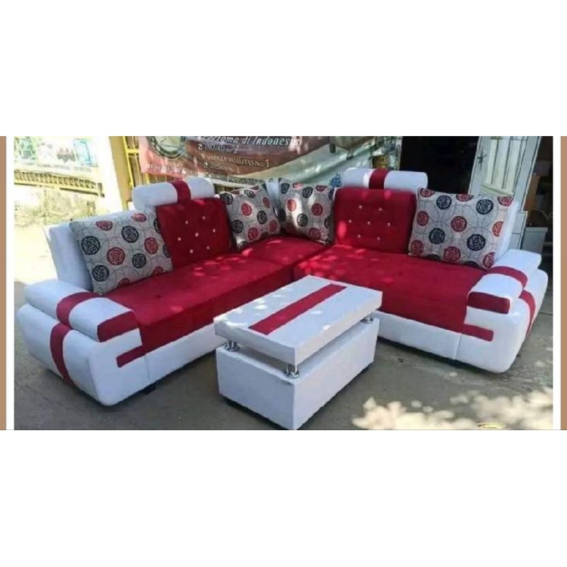 sofa L minimalis premium quality bahan spon mix bludru.sofa Palembang.
