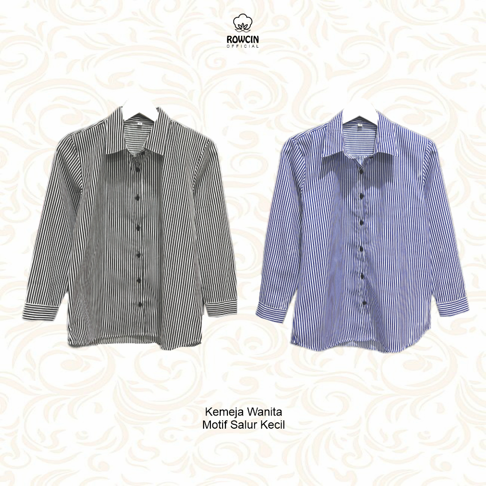 KEMEJA WANITA SALUR GARIS LENGAN PANJANG WANITA KATUN LONG SHIRT KOREAN