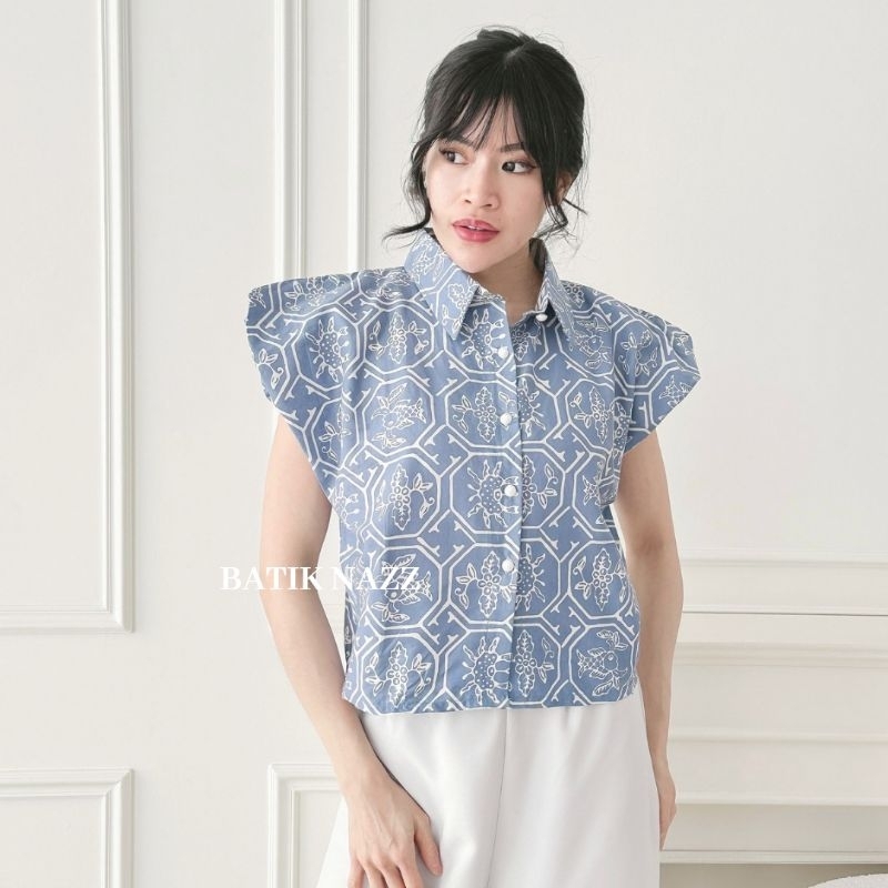 Batik Nazz Batik Wanita Modern Batik Crop Unik Kerah Kemeja - Belle Crop Top