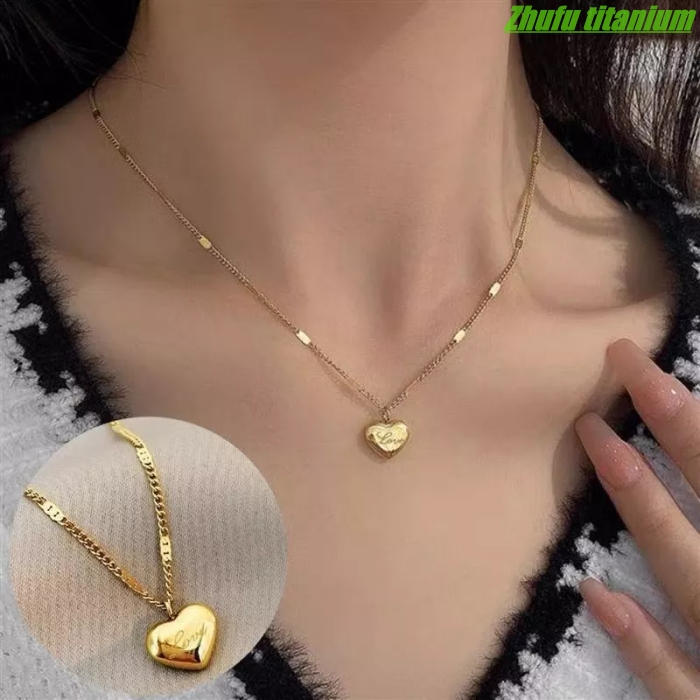 PROMO TERMURAH Kalung Titanium Fashion Love Besar Rantai Gepeng