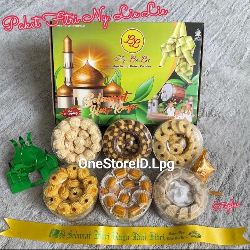 

Paket Kue Kering Lebaran Set Hampers Fitri Ny.Lie Lie Fitri Isi 6 Toples