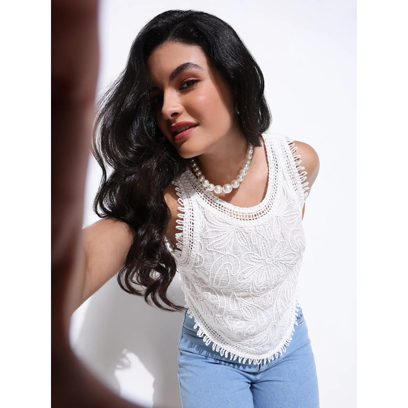 Bora Vest Top - Crochet Embroidery Crop Tank Rajut Knit Crop Vest / Korean Fashion / Chinese Fashion