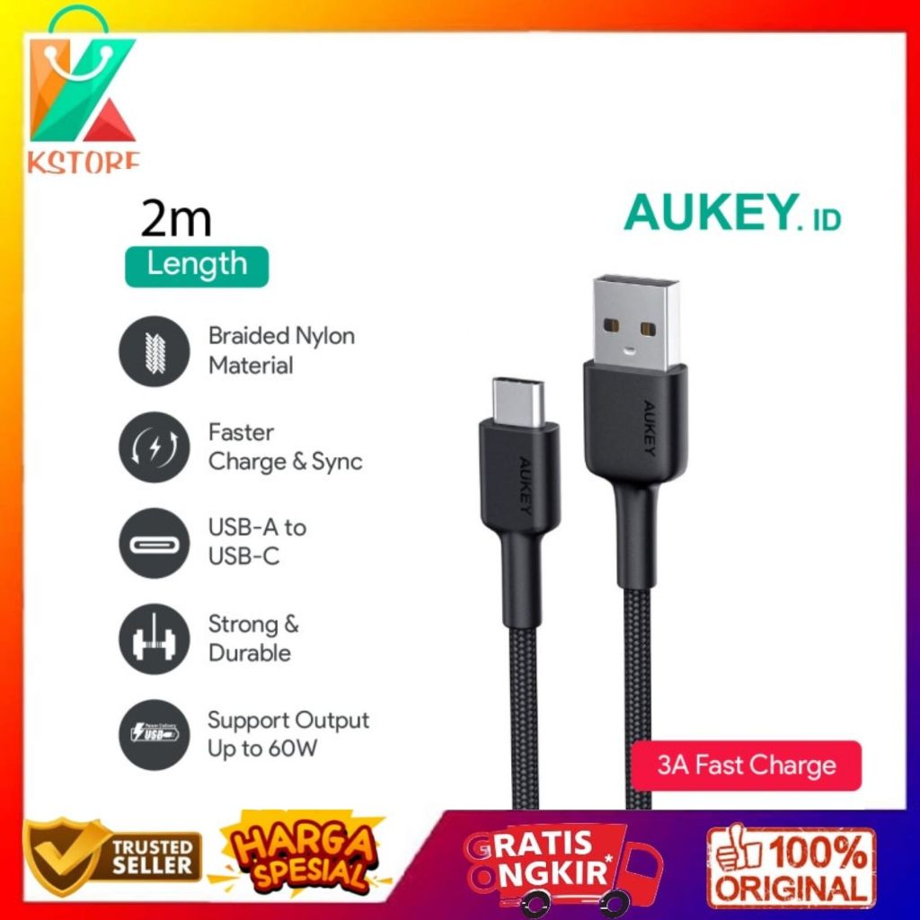 AUKEY CMD-39 USB A TO C 2METER SUPPORT UP TO 60W ORIGINAL RESMI