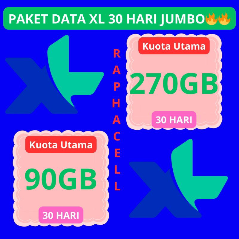 Rapha Cell | Paket Data Kuota XL Jumbo 75GB+15GB & 234GB+36GB 24 Jam Nasional 30 Hari