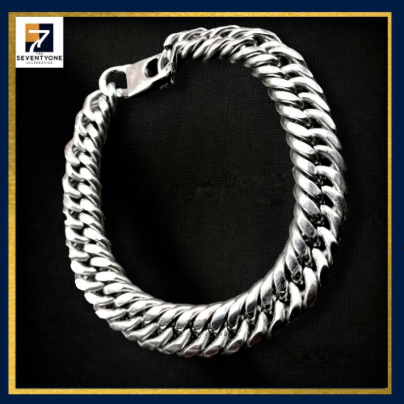 Gelang Baja Motif Rantai Stainless Steel Silver Putih Premium | Gelang Rantai Silver Baja Anti Karat