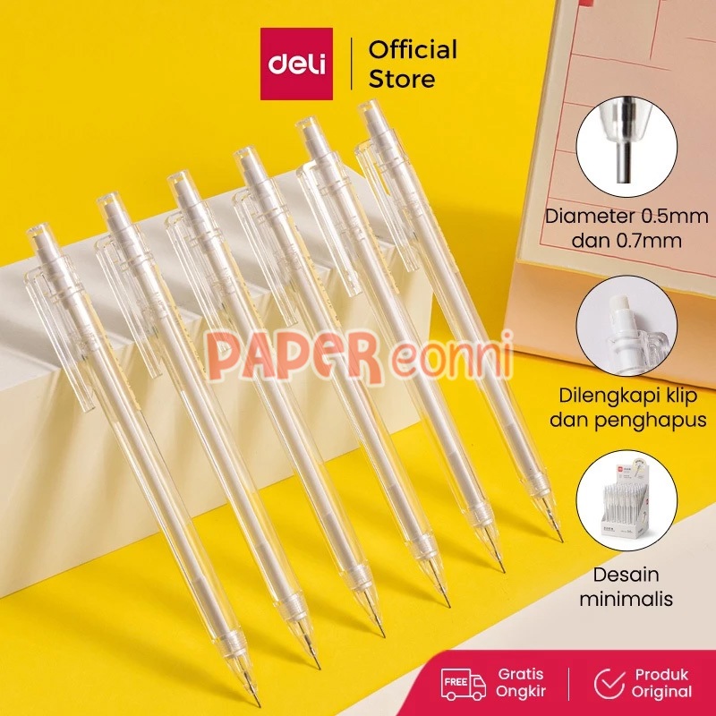 

Deli Pensil Mekanik 0.5mm / 0.7mm Klip dan Penghapus SH12