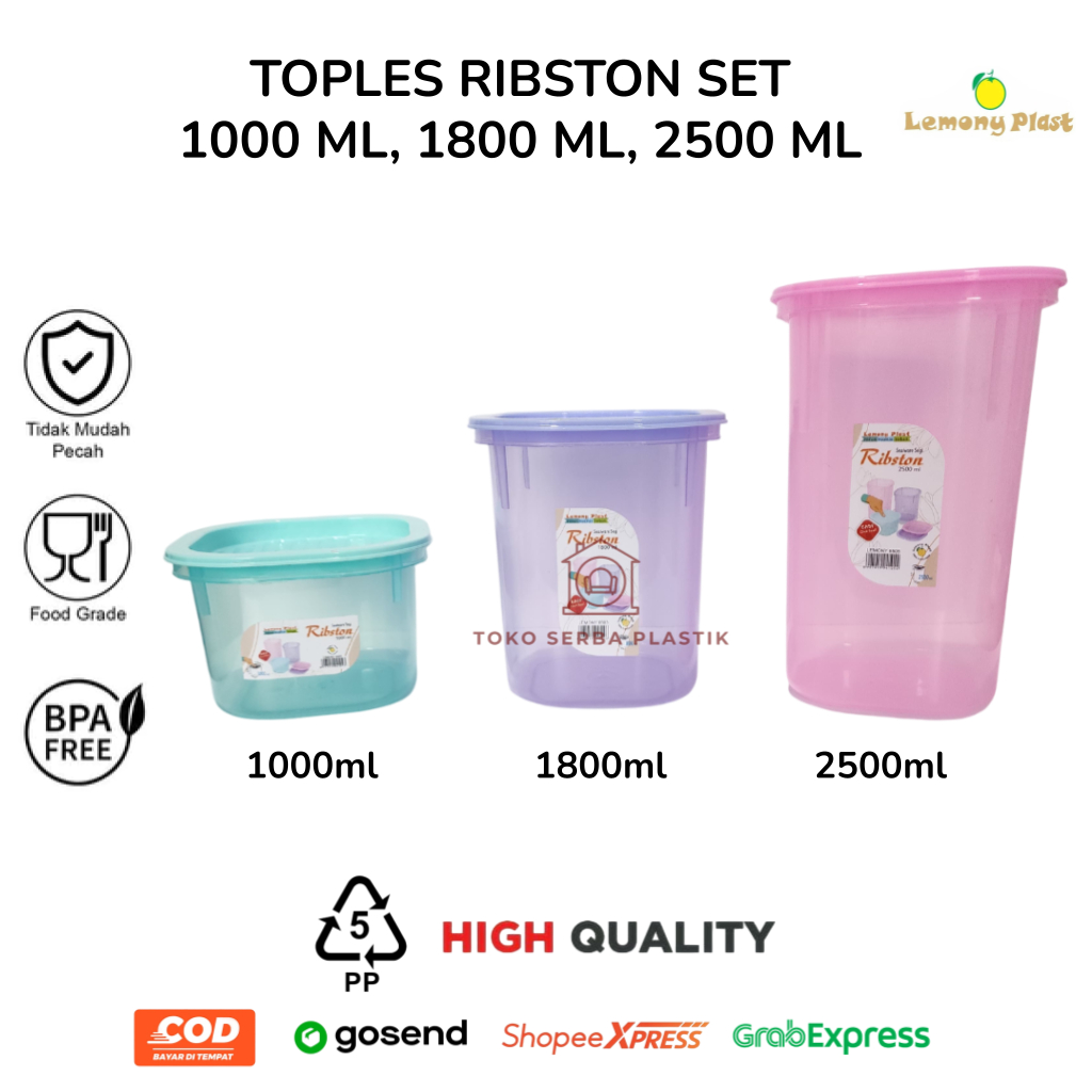 1 Set Toples Segi (3 pcs) Sealware Kotak Ribston 1000ml 1800ml 2500ml Lemony / Toples Kue Lebaran