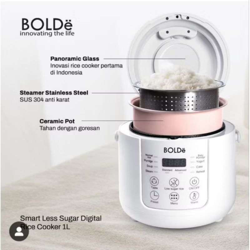 Bolde Rice Cooker Low Carbo 1 Liter Magiccom Kecil Serbaguna Rendah Gula Cocok Untuk Diet