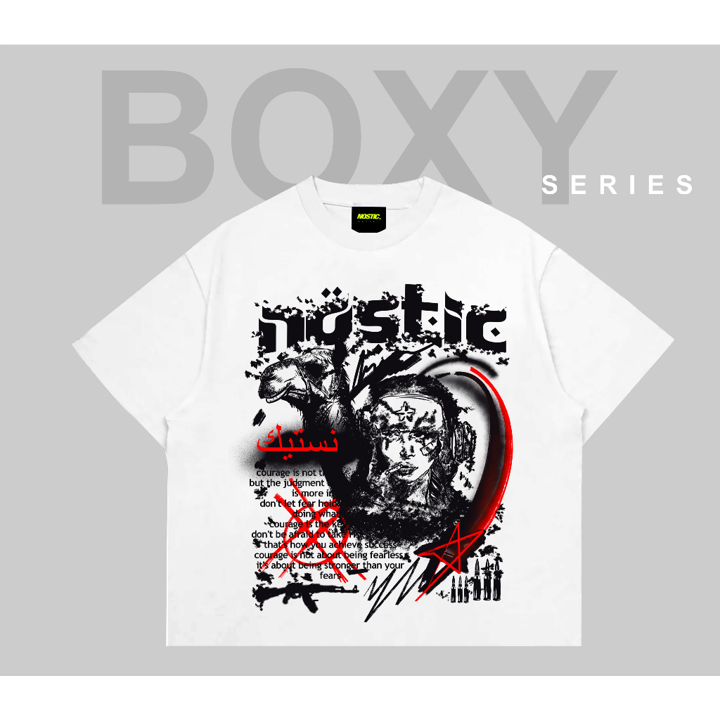NOSTIC Boxy T Shirt Oversize War-Pig Putih Baju Kaos Skena