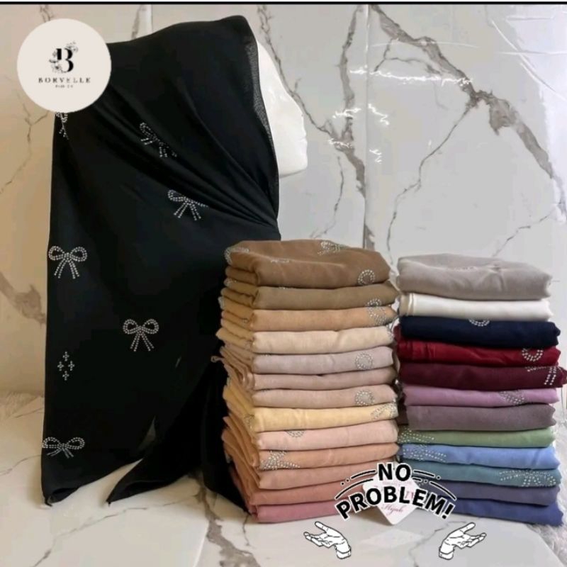 Kerudung Paris Segi Empat Coquette dengan Bordir Pita Kecil Tabur - Bahan Katun  Cantik Mewah Santai
