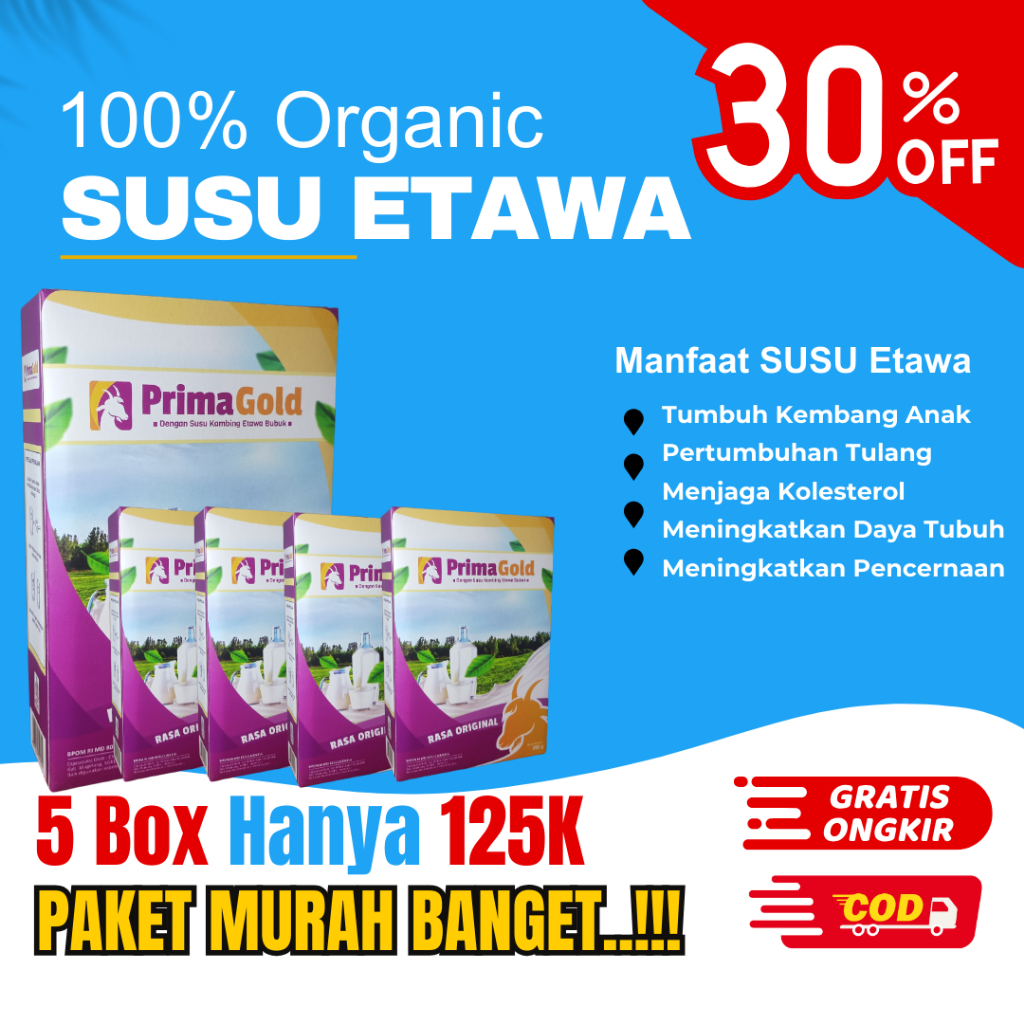 

5 BOX SUSU KAMBING ETAWA PRIMA GOLD ASLI MANFAAT UNTUK TULANG, PENCERNAAN, KOLESTEROL TUBUH Dairy Milk Bubuk