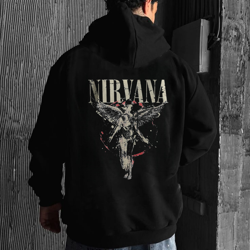 Jaket Sweater Hoodie Pria Wanita Jumbo Oversize Nirvana Nevermind Angel Fleece 240 GSM M-XXL