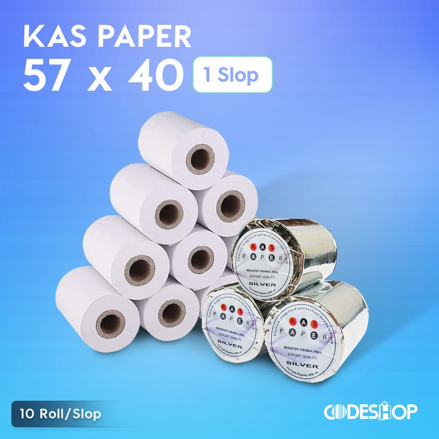 

Kertas Thermal KAS SILVER 57 x 40 mm Paper Roll 57x40 Struk Kasir 58 x 40 10 Roll