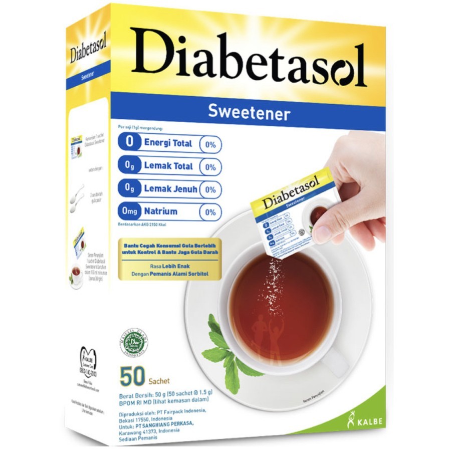 

Diabetasol Sweetener Sediaan Pemanis Gula Tanpa Kalori 75gr X 50 Sachet @1.5gr