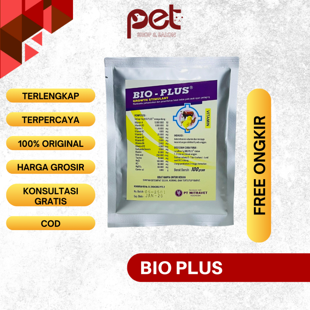 Vitamin DOC Anak Ayam BIO PLUS 100 GRAM Pemacu Pertumbuhan & Berat Badan Anak Ayam Bebek Doc Broiler