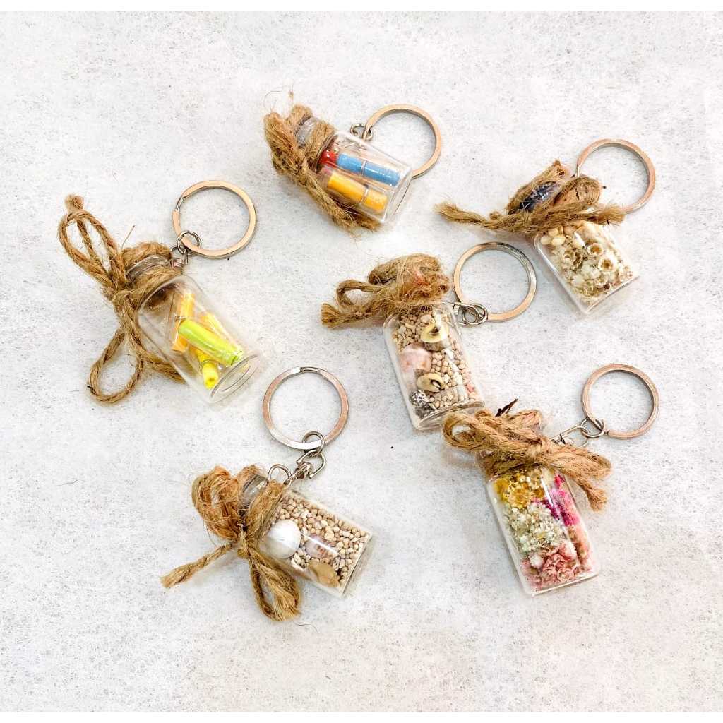 Keychain Edelweis  Gantungan Kunci Bunga Kering Botol Kaca  Souvenir Pernikahan Hiasan Accessories G