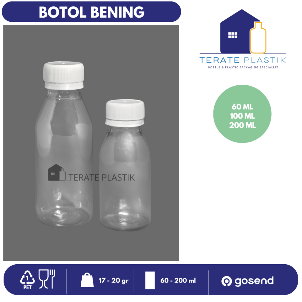 Botol Plastik PET Bening 60ml, 100ml, 200ml  | Terate Plastik
