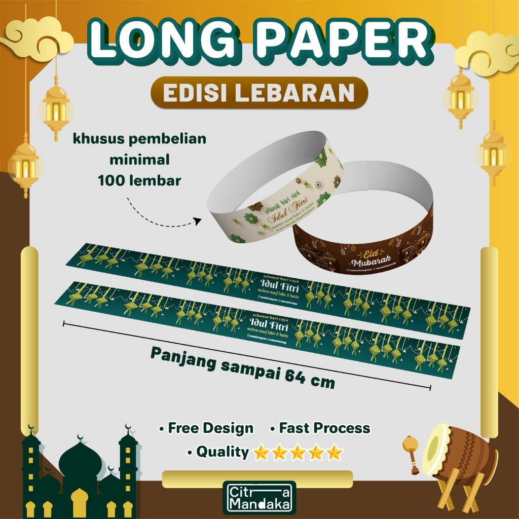 

Paper Belt Idul Fitri Lebaran Custom Panjang 64 cm Grosir | Packaging Sleeve Free Design | Label Hampers | Paper Sleeve | Label Segel Box