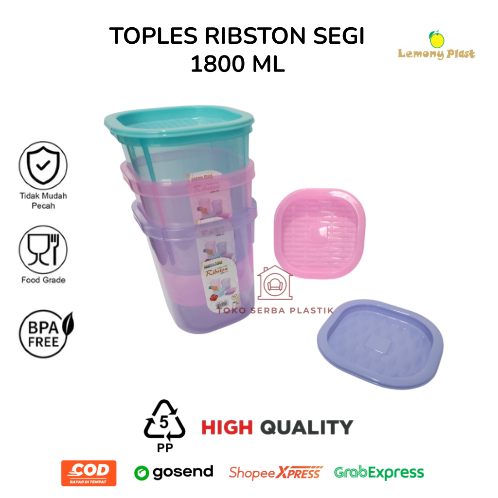 Toples Segi / Sealware Kotak Ribston L 1800ml Lemony Pastel / Toples Kue Kering Nastar Lebaran