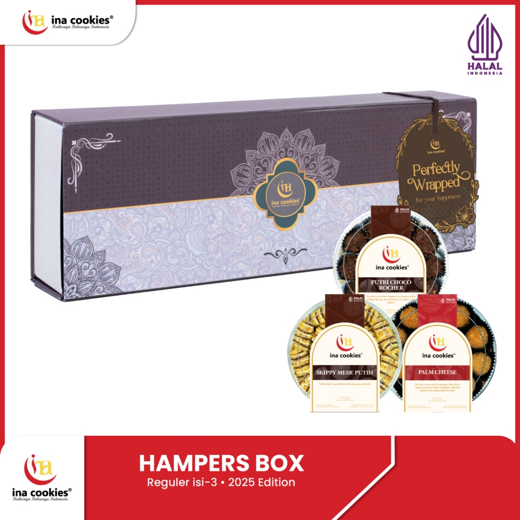 

Hampers Lebaran 2025 Box isi 3 Toples REGULER Kue Kering Premium Ina Cookies